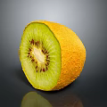 Fresh Sliced Kiwi Fruit With Yellow Skin Green Flesh And Black Seeds On Dark Background