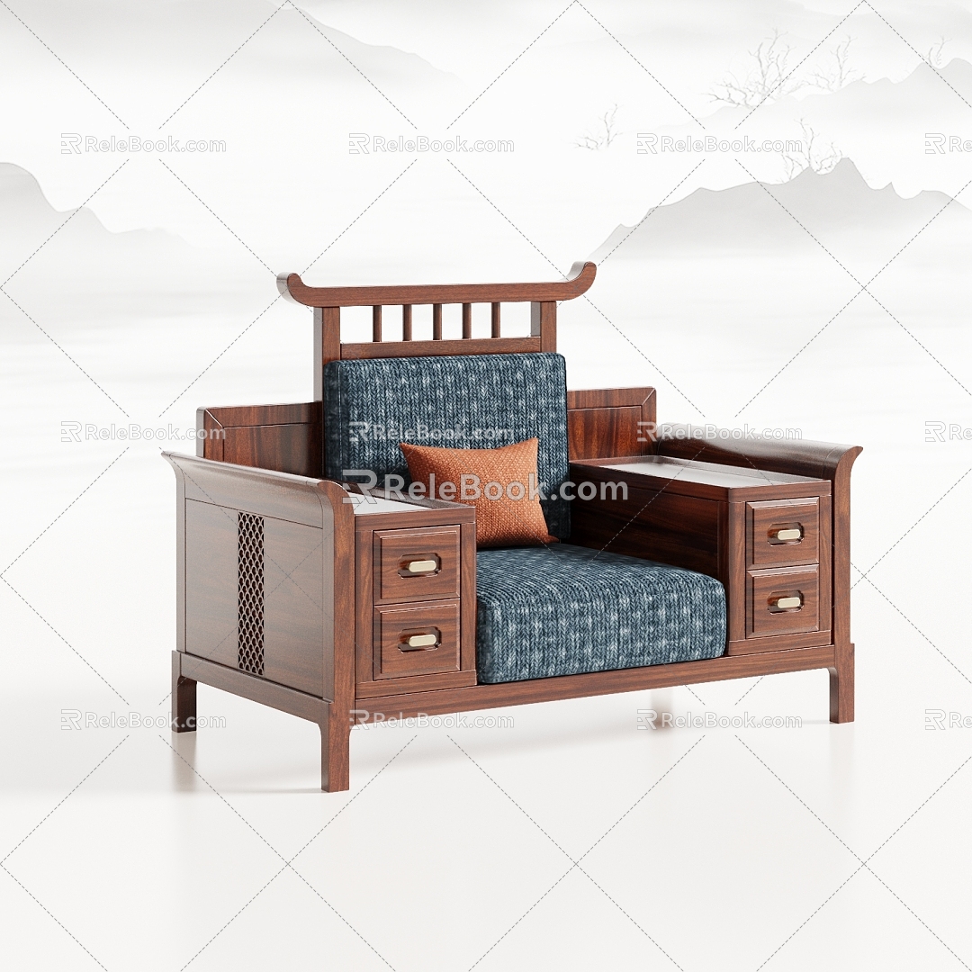 New Chinese Living Room Single Sofa 3d model