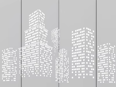 Urban Skyscrapers Abstract Design With White Silhouette And Gray Background 3d model