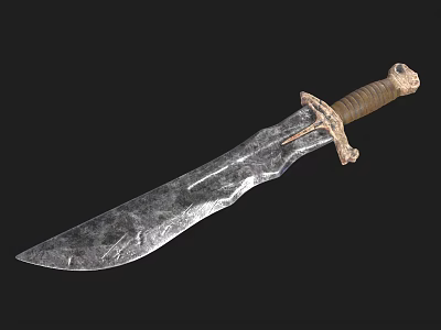 Ancient Forged Sword With Rough Blade Texture Leather Handle And Decorative Metal Guard 3d model
