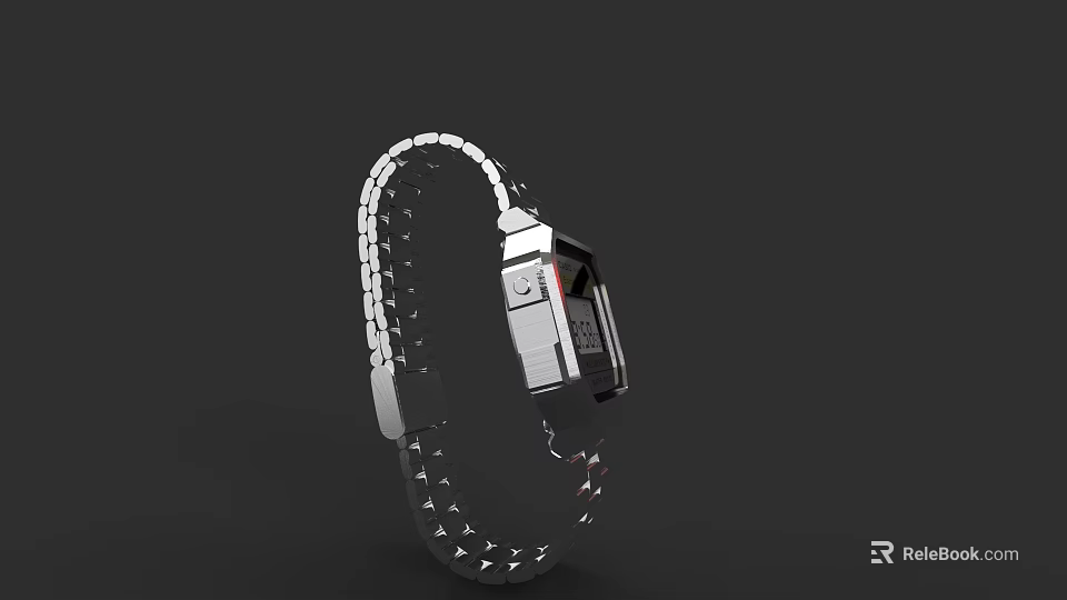 Silver Stainless Steel Smart Watch Featuring Square Dial And Digital 3d model 