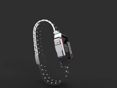 Silver Stainless Steel Smart Watch Featuring Square Dial And Digital 3d model