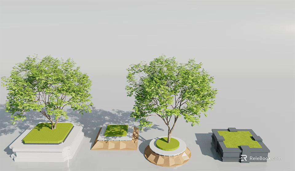 Modern Outdoor Tree Planter Designs With Multiple Styles And Green Trees 3d model