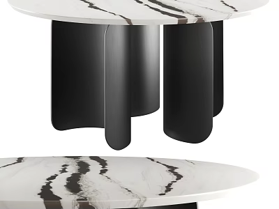 Modern Dining Table With White Marble Tabletop Black Veins And Black Curved Legs 3d model