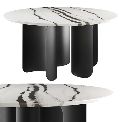 Modern Dining Table With White Marble Tabletop Black Veins And Black Curved Legs 3d model