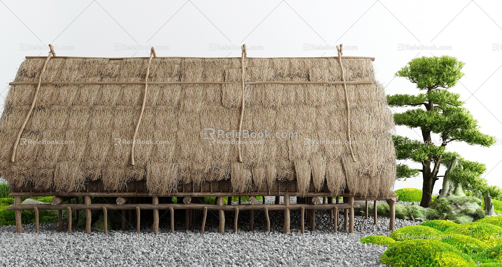 Modern thatched cottage farmhouse courtyard thatched cottage 3d model