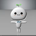 Cute White Cartoon Character With Green Seedling On Head And Blue Bow Tie Smiling