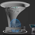 Modern Futuristic Display Shelf Interior With Interactive Globe And Digital Screen Elements
