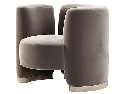 Modern Gray Velvet Single Chair With Rounded Armrests And Wooden Base 3d model
