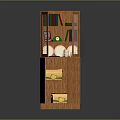 Wooden Display Cabinet With Glass Door Plates Cups And Storage Boxes