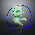Green Glowing Eyed Creature With Antennae Holding Star Shaped Object And Blue Halo