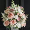 Elegant Decorative Ornament Set with Silver Metal Vase and Pink White Floral Arrangement