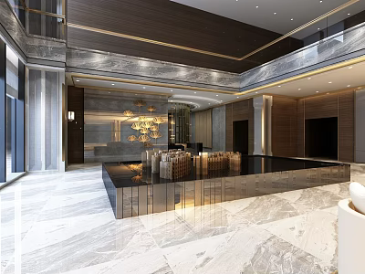 Bright Modern Sales Office Interior With Marble Flooring Luxurious Chandelier And Wooden Decor 3d model