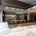 Bright Modern Sales Office Interior With Marble Flooring Luxurious Chandelier And Wooden Decor