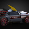 Cartoon Style Racing Car With Yellow Spoiler Green Eyes And Red Wheels