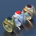Elegant Jewelry Rings With Green Red Dark Red Gemstones Gold Silver Bands And Diamond Accents