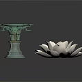 Exquisite Carved Sculptures With Green Stand And White Lotus Design