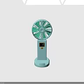 Portable Desktop Electric Fan with White Base Green White Blades Digital Display and Control Button