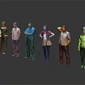 Group of people in casual clothing standing with different poses on gray background