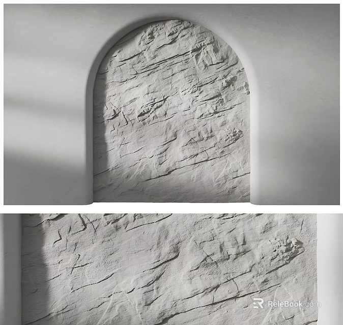 Rough Textured Arched Background Wall With Stone Like Surface And Grayish White Tone 3d model 