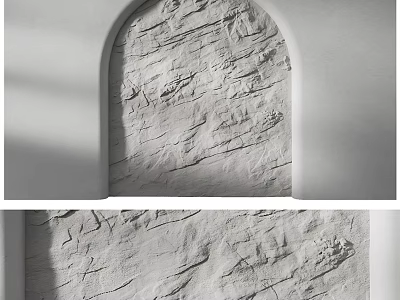 Rough Textured Arched Background Wall With Stone Like Surface And Grayish White Tone 3d model