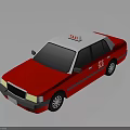Red Taxi Sedan With TAXI Sign On Roof And Red Body Side Door Details
