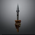 Traditional Metal Spear With Long Shaft Red Brown Straps And Decorative Wrapping