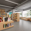 Modern Library Interior With Bookshelves And Stairs 3d model