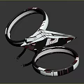 Futuristic Spacecraft With Orbital Rings And Metallic Red White Stripes Design