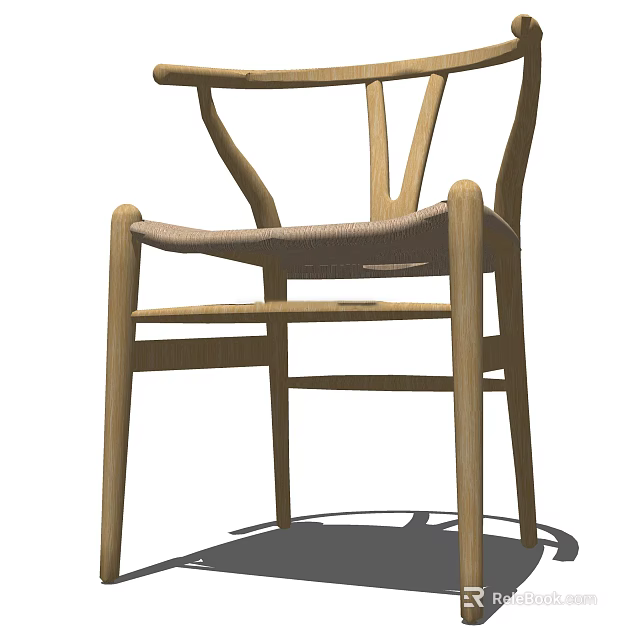 Elegant Scandinavian Wooden Armchair With Woven Seat And Curved Arm Design 3d model 