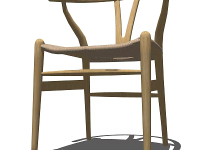 Elegant Scandinavian Wooden Armchair With Woven Seat And Curved Arm Design 3d model