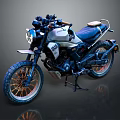 Vintage Blue and White Motorcycle with Classic Design Large Tires and Leather Seat