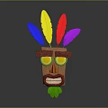 Decorative Ornament Set With Wooden Totem Design Colorful Feathers Green Eyes And Leaf Base