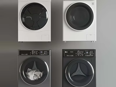Different Models of Washing Machines in White and Black with Control Panels 3d model