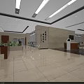 Spacious Modern Service Hall Interior With Waiting Chairs Service Counters Wall Posters And Ceiling Lights