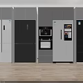 Modern Kitchen Display Of Sleek White Black Gray Refrigerators And Freezers