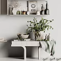Daily Washing Products Organized Shelf Display With Bottles Jars Towels And Potted Plants