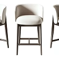 Six Stylish White And Brown Upholstered Bar Stools With Backrest Modern Design