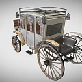 Vintage Horse Carriage With Gray Body Checkered Windows And Metal Roof