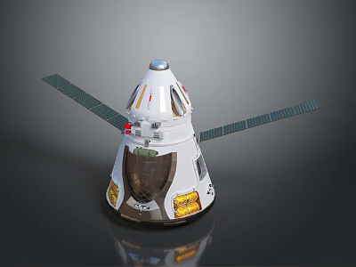 Modern Space Capsule Design Featuring Solar Panels Observation Windows And Logos 3d model
