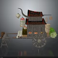 Traditional Chinese Wooden Handcart With Electronic LED Lantern And Small Electrical Appliances
