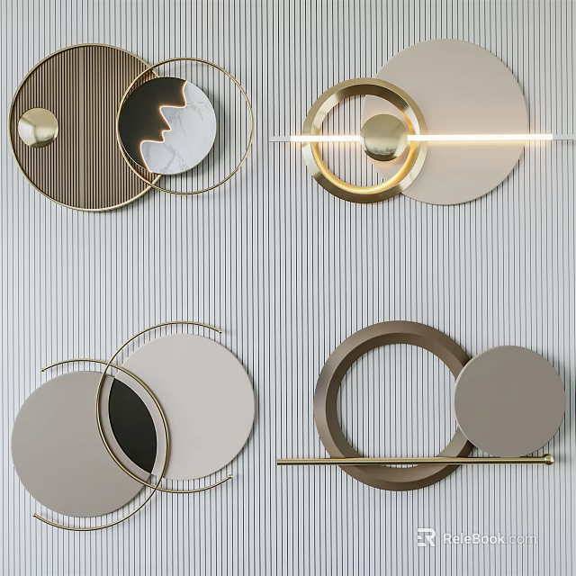 Modern Circular Ring Shaped Wall Decor With Gold Metallic Frames And Neutral Tones 3d model