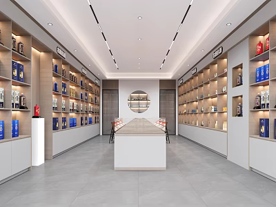 Spacious Modern Tobacco and Liquor Store with Shelves Counter and Displayed Products 3d model