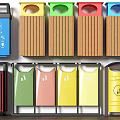 Public Waste Sorting Facilities with Colorful Trash Bins and Different Designs 3d model