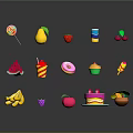 Colorful Assorted Food Collection With Fruits Sweets And Desserts Like Strawberry Banana And Cake