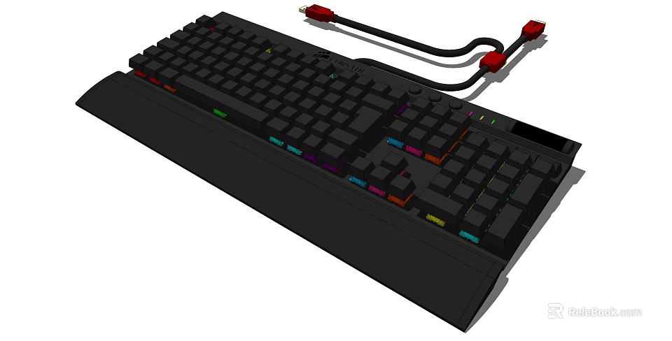 Mechanical Keyboard With RGB Backlit Ergonomic Design Black Wrist Rest And Durable Cable 3d model 