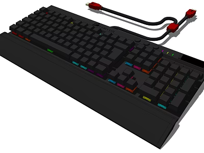 Mechanical Keyboard With RGB Backlit Ergonomic Design Black Wrist Rest And Durable Cable 3d model