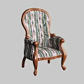 Vintage Leisure Chair With Wooden Frame Striped Fabric Upholstery And Carved Armrests