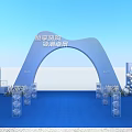 Blue Arch Event Gateway With Balloon Decorations Blue Carpet And Transparent Chairs For Tipsy Market