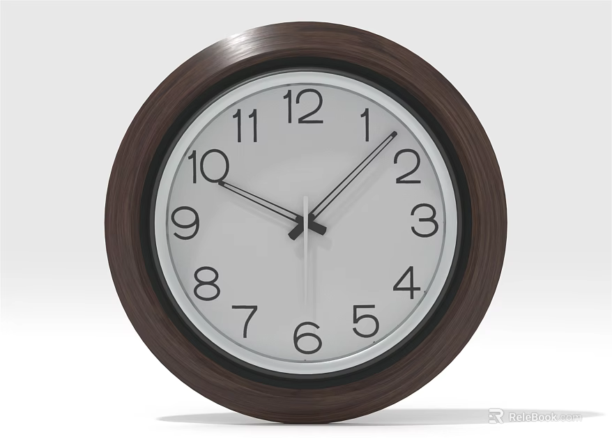 Classic Round Wall Clock With White Dial Black Numbers And Dark Brown Frame 3d model